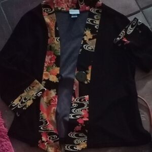 Soft Surroundings Black Cardigan with Floral Accents